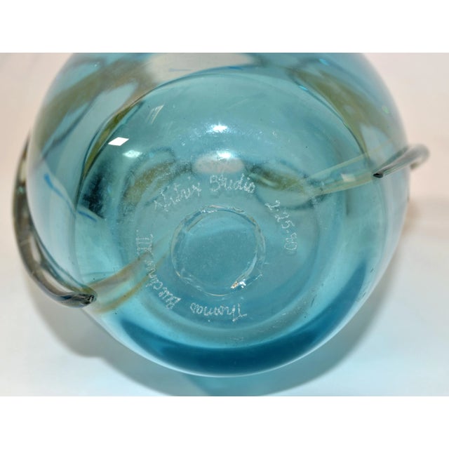 Vitrix Studio Blown Light Blue & Gold Art Glass Vase Thomas Buechner Op Art 80s For Sale - Image 11 of 13