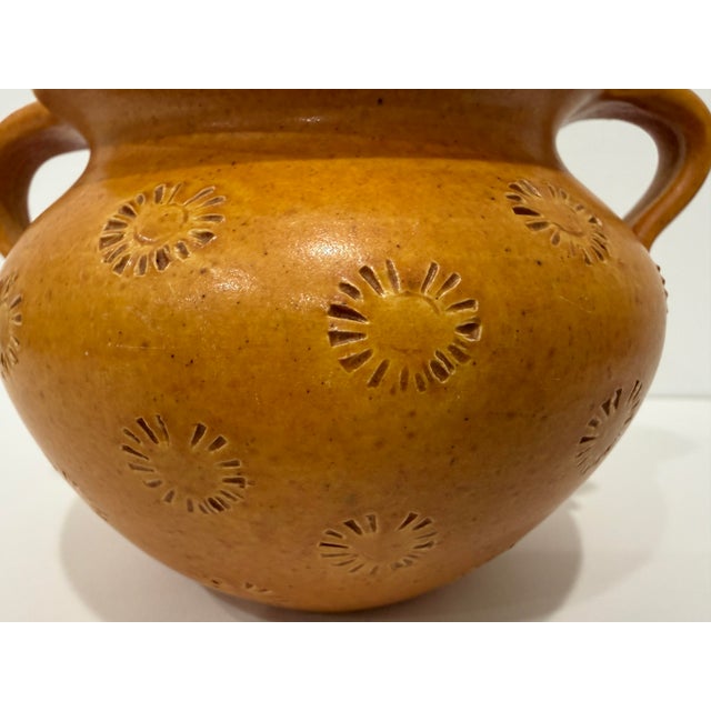 Wonderful, 1960s handmade ceramic Velus Vase signed VK for VK Studios Keramik. Has delicate starburst/flower design....