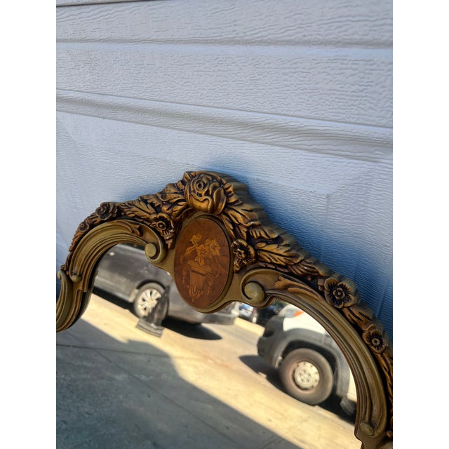 Gold Pair of Vintage French Provincial Rococo Style Wall Mirrors Hollywood Regency Ornate Gold Frames For Sale - Image 8 of 9