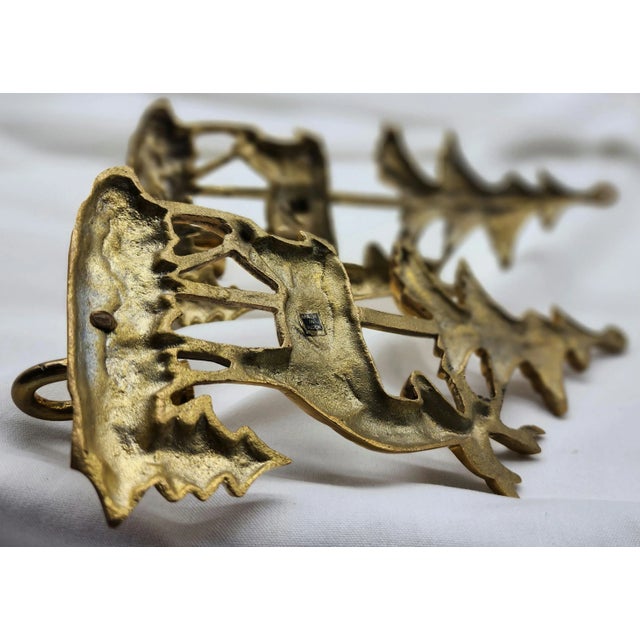 Mid-Century Modern 1950s Brass Deer & Pine Tree Candle Sconces- a Pair For Sale - Image 3 of 7