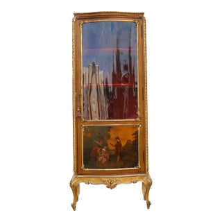 Antique French Louis XV Vernis Martin Curio Vitrine Cabinet For Sale