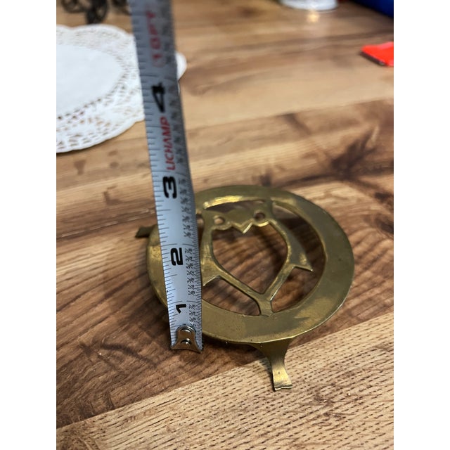 Up for consideration is a beautiful vintage brass owl heart round trivet. This would look lovely in your home and it is a...