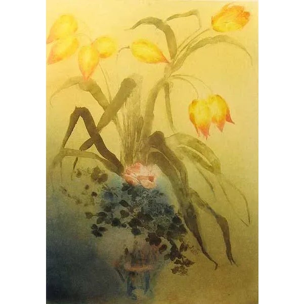 "Les Tulipes" unframed limited edition etching on Japon paper by Indian-French artist Kaiko Moti. Hand signed and numbered...