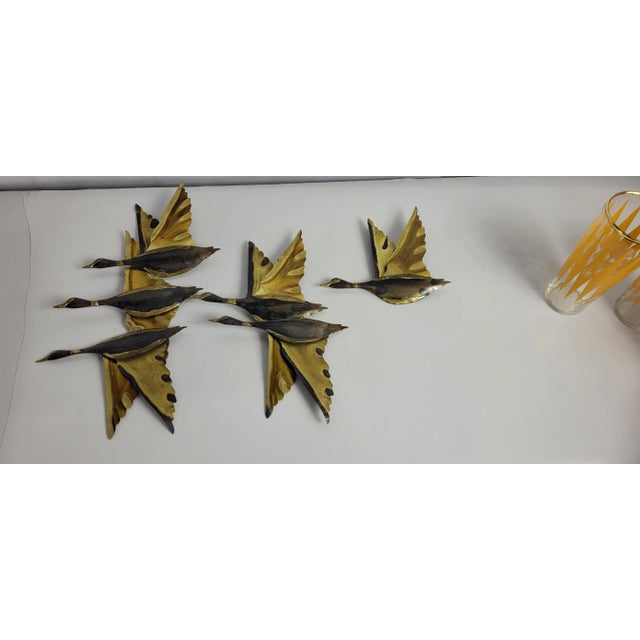 Vintage MidCentury Modern Flying Geese Art Metal Birds in Flight Wall