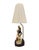 Figurative Antique English Staffordshire Pottery Dog & Girl / Lady Figural Lamp With Ivory Silk String Shade. For Sale - Image 3 of 9