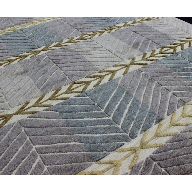 2010s Modern Scandinavian Piled Geometric Design Rug by Keivan Woven Arts 9'2 X 11'10 For Sale - Image 5 of 13