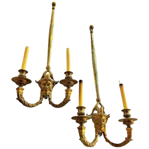 Dore Bronze Sconces Having Horned Bacchus Masks in Louis XVI Style - a Pair