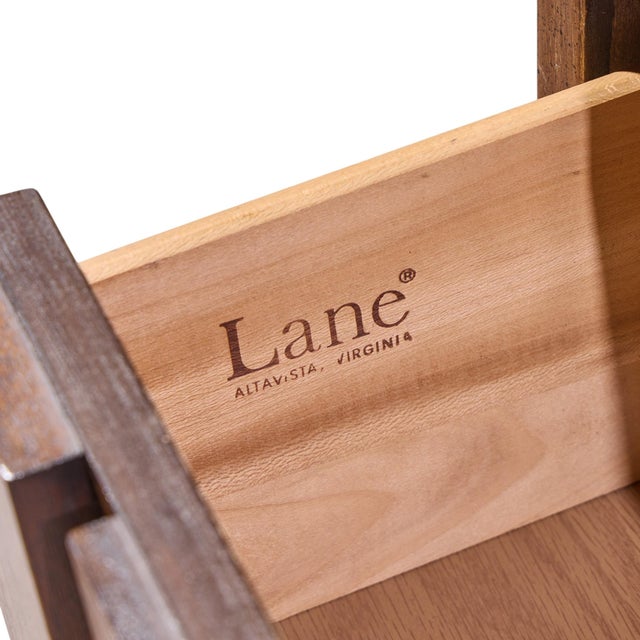 Lane Staccato Brutalist Mid Century Walnut Highboy Armoire Dresser For Sale - Image 9 of 9