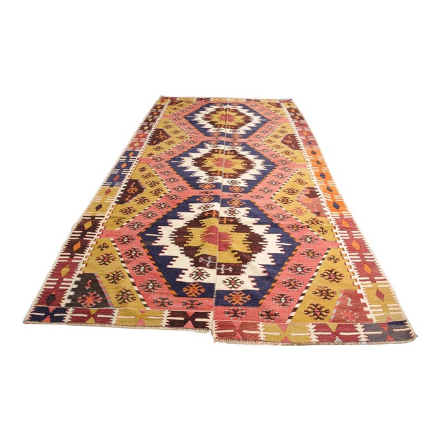 Mid 20th Century Bold Geometric Medallion Kilim Rug For Sale