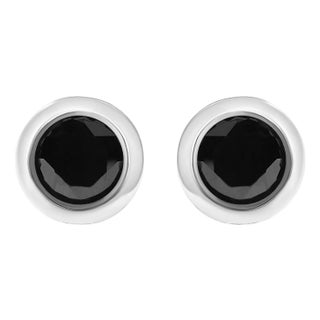 .925 Sterling Silver 9 1/2 Cttw Round Brilliant-Cut Black Diamond Bezel-Set Stud Earrings with Screw Backs (Fancy Color-Enhanced, I2-I3 Clarity) For Sale