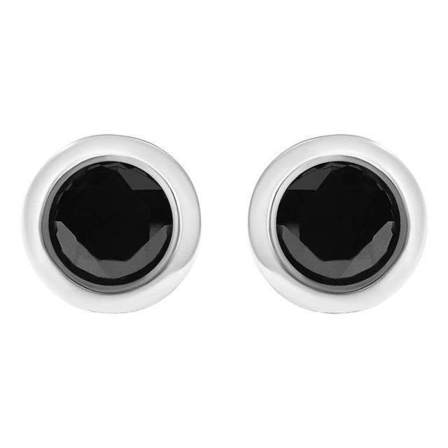 .925 Sterling Silver 9 1/2 Cttw Round Brilliant-Cut Black Diamond Bezel-Set Stud Earrings with Screw Backs (Fancy Color-Enhanced, I2-I3 Clarity) For Sale