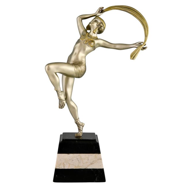 R. Varnier, Art Deco Scarf Dancer, 1925, Bronze with Marble Base For Sale - Image 12 of 12