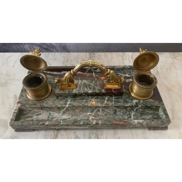 French Marble and Bronze Inkwell For Sale In Los Angeles - Image 6 of 11