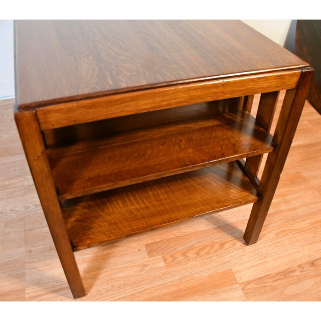 1900s Antique Mission Arts & Crafts Solid Tiger Oak Office Desk / Writing Desk For Sale - Image 13 of 16