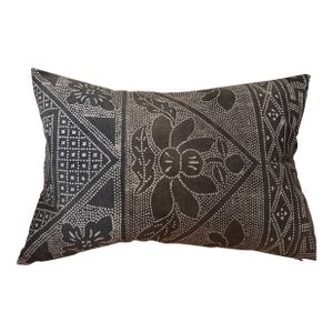 Vintage Hmong Fan Batik Grey Lumbar Pillow