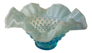 Aqua Opalescent Hobnail Bowl With Ruffle Edge