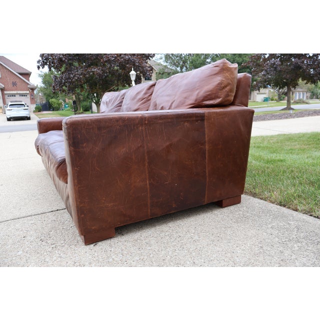 Restoration Hardware Restoration Hardware Maxwell Leather Sofa - 7ft - Down Filled For Sale - Image 4 of 7