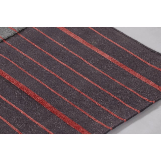 Contemporary Rug & Kilim’s Contemporary India Dhurrie Rug in Gray and Red Geometric Stripes For Sale - Image 3 of 9