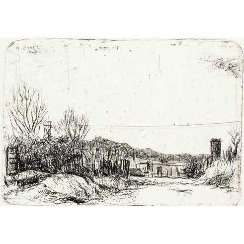 Alberto Ziveri, Countryside, Etching, 1949 For Sale