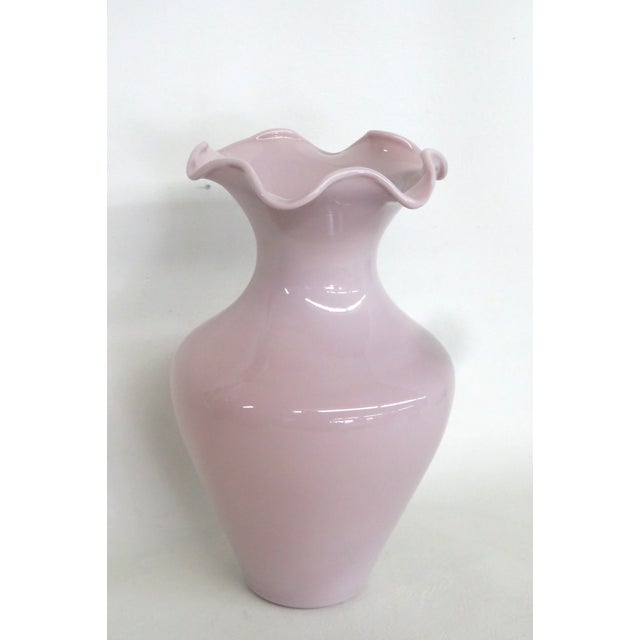Lavender Art Glass Vase Tapered Bulbous Shape With Ruffled Pie Crust Rim 4882b For Sale - Image 4 of 8