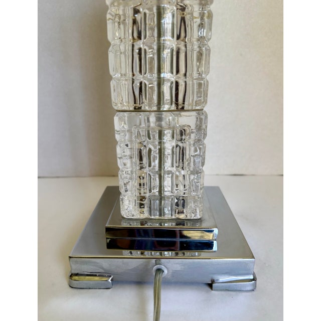 Metal Vintage Art Deco Style Architectural Cubed Glass & Chrome Table Lamp For Sale - Image 7 of 12