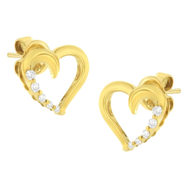 Contemporary 14K Yellow Gold 1/8 Cttw Diamond Journey Heart Hoop Earrings (K-L Color, I1-I2 Clarity) - 2 Pieces For Sale - Image 3 of 6