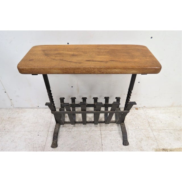 English Vintage English Oak Wood and Iron Magazine Rack For Sale - Image 3 of 7
