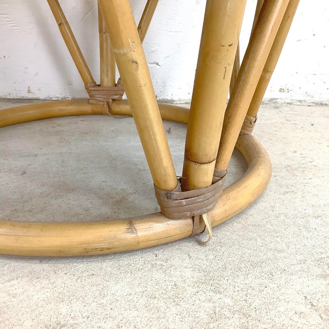 Tan Pair of Rattan Footstools With Sage Cushions For Sale - Image 8 of 12