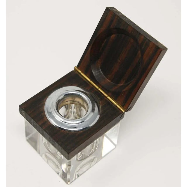 Art Deco Inkwells in Macassar Wood and Crystal, Jacques Adnet Style For Sale - Image 12 of 13