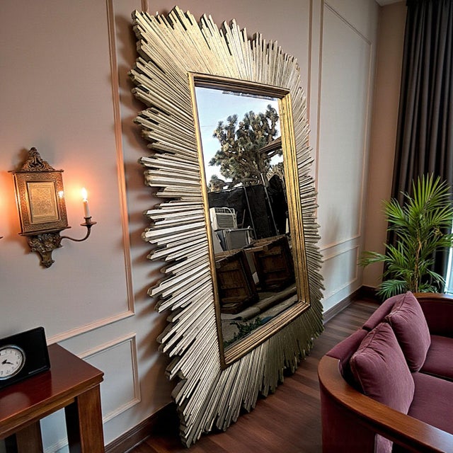 Art Deco 1980s Monumental Maitland-Smith Art Deco Inspired Gilt Sunburst Mirror 88" X 69" For Sale - Image 3 of 16