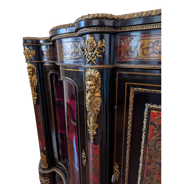 French Boulle-Style Sideboard in Wood with Brass and Glass, 1800s For Sale - Image 6 of 14