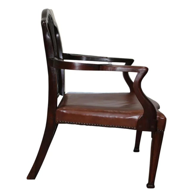 Georgian Style Mahogany Armchair W/Leather Upholstery For Sale - Image 4 of 8