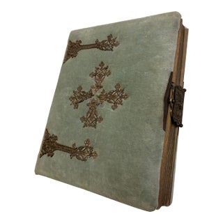 1920 Mint Ice Blue Cotton Velvet Adorned Photo Album For Sale