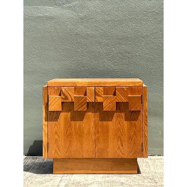 Vintage Brutalist Geometric Wood Cabinet For Sale - Image 12 of 14