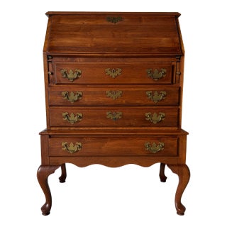 Vintage Queen Anne Style Solid Cherry Slant-Front Secretary Desk For Sale