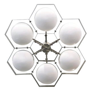 21st Century Hive Satin Nickel Glossy White Murano Flush Mount by Fabio LTD For Sale