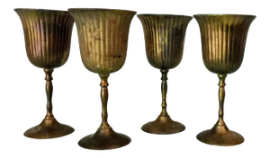 Vintage Brass Wine Goblets Set 4