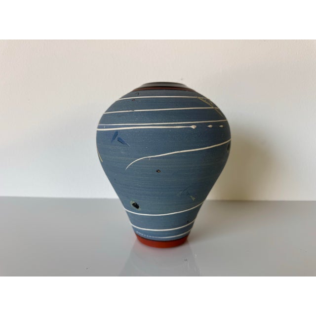 Blue Vintage Modernist Abstract Design Studio Pottery Vase by Bedder For Sale - Image 8 of 10