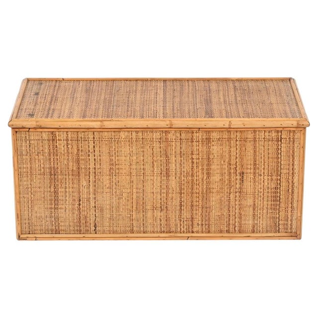 Stunning French Riviera style storage chest or bench, entirely handcrafted in rattan and woven wicker. This stylish...