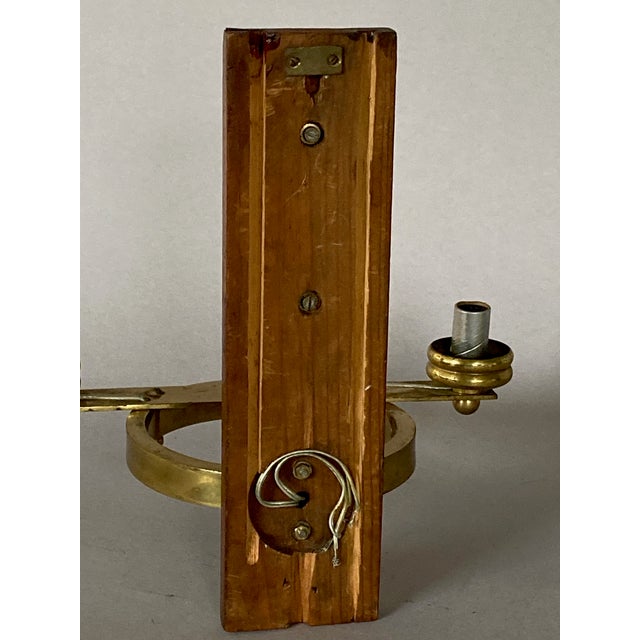 Brass 1930s French Art Deco Double Light Wall Sconce, American Shades, Brass and Wood For Sale - Image 8 of 9