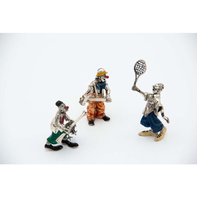 Metal Clowns in Multi-Colored Enameled Silver, Set of 3 For Sale - Image 7 of 7