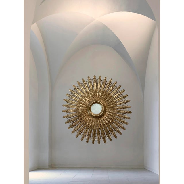Wood 20th Century Sunburst Carved Golden Mirror For Sale - Image 7 of 13