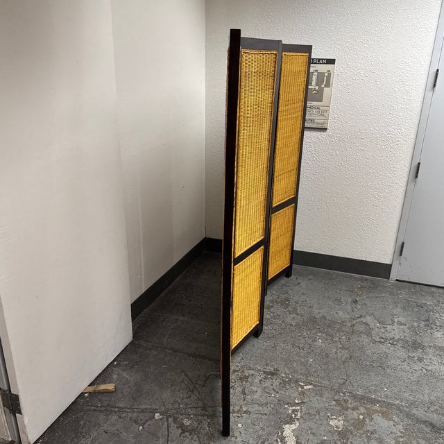 Woven Rattan Four-Panel Folding Screen For Sale - Image 4 of 12