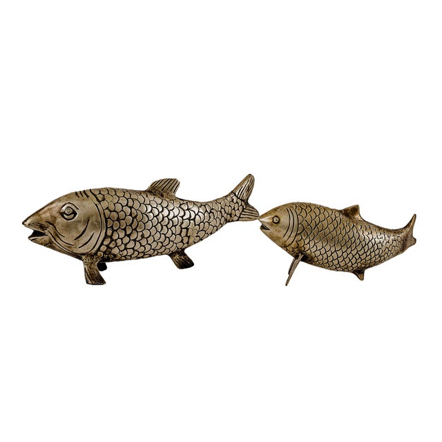 Vintage Mid-Century Modern Brass Koi Fish Figurine Set For Sale - Image 4 of 16