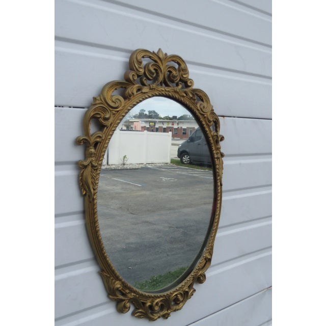 Metal French Carved Painted Gold Wall Dresser Bathroom Vanity Mirror For Sale - Image 7 of 10