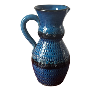 Vintage Italian Bitossi Rimini Blue Pottery Pitcher – Mid-Century Modern Ceramic (7” X 4” X 3”)