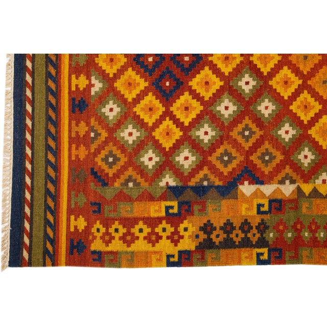 2020s Modern Kilim Handmade Multicolor Geometric Wool Rug For Sale - Image 4 of 7