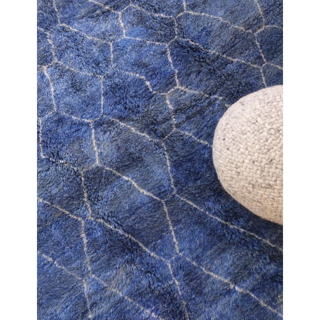 2020s Blue Moroccan Beni Mrirt Wool Rug - 10′4″ × 13′3″ For Sale - Image 5 of 8