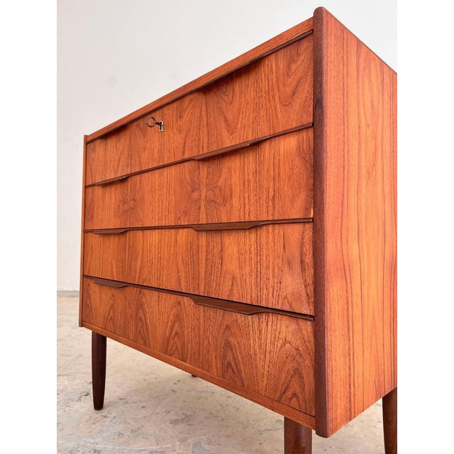 Teak Chest of Drawers with Lock, Denmark, 1960s For Sale - Image 3 of 11
