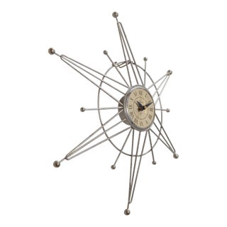 Vintage Lanshire Atomic Sunburst Starburst Metal Wire Wall Clock For Sale